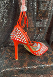 Crystal Netted Tie Up Heel - Red